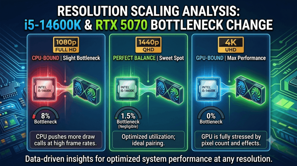 How Does the i5 14600K and RTX 5070 Bottleneck Change by resolution